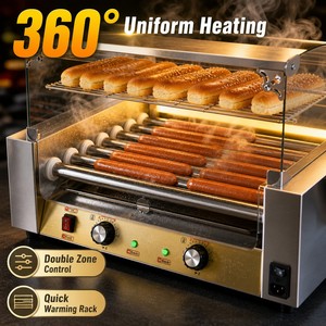 Grill à hot-dogs électrique commercial 110V 220V avec protection anti-éclaboussures en verre pour saucisses, hot-dogs, supérette, snack-bar - Product Image 4