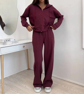 ชุดเซ็ตเสื้อฮู้ดซิปและกางเกงขายาวทรงบานสไตล์วินเทจสตรีทแวร์ลำลองสั่งทำขายส่งได้ - Product Image 4