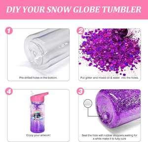 Gobelet à paille pour enfants à double paroi de 300 ml avec poignée, pré-percé pour la création de globes de neige à paillettes, léger, portable et anti-fuite - Product Image 4