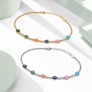 Collier en Y avec zircone cubique, en acier inoxydable plaqué or 14 carats sous vide, chaîne délicate à maillons - Product Image 1