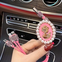 Pengisi Daya Mobil 3 in 1 Bling Diamond Kabel Data USB Mobil Pengisi Daya Ponsel Kristal