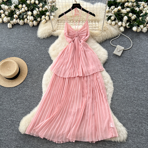 Vestido Largo de Verano con Cuello Halter y Nudo Cruzado, con Abertura Lateral y Diseño que Define la Cintura - Product Image 2