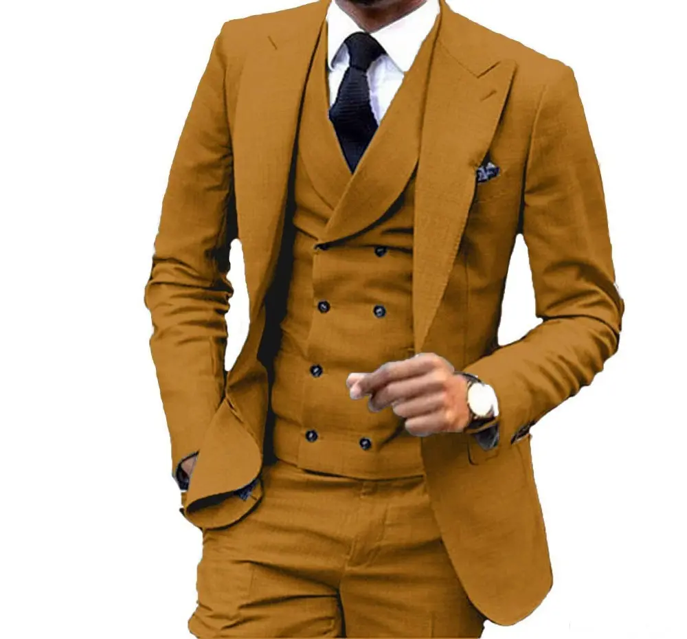 LL119 3 pezzi Slim Fit marrone giallo smoking dello sposo Designer Color oro Groomsmen uomo abito da sposa giacca giacca giacca 3 pezzi