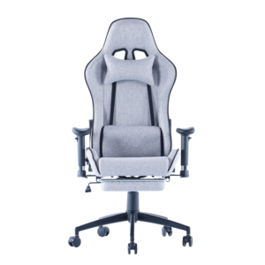 Chaise de Gamer Pivotante Grise de Haute Qualité avec Appui-tête, Dossier Haut Inclinable, Repose-pieds, Siège Gamer Confortable en Tissu - Product Image 1
