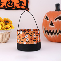 Cesta de Doces com Estampa de Abóbora e Fantasma em Xadrez, Novo Design, para Halloween, Cestas de Lona para Crianças