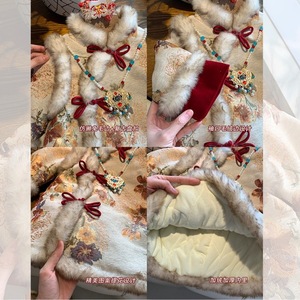 Tongxingyuan Girls Tang Suit Padded Jacket Thickening Cotton Flowers New Year Chinese Style Hanfu Coat - Product Image 3