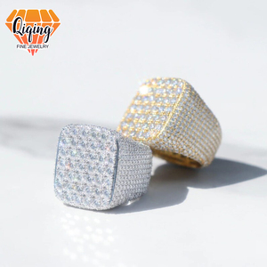Anillo de sello cuadrado de moissanita VVS de moda, <span class=keywords><strong>plata</strong></span> de ley 925, estilo hip hop, anillo de pinky con incrustaciones, pasa el test de diamante, joyería personalizada - Product Image 1