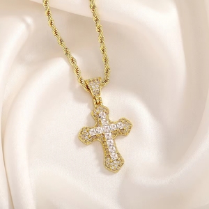2026 YYN Colar Masculino com Pingente de Cruz de Zircônia Colorida, Corrente de Cobre Torcida, Estilo Versátil - Product Image 1