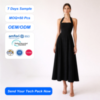 SHENGFU Robe d'été élégante et respirante pour femme, couleur unie naturelle, col carré, dos nu, à nouer à la taille – Grande Vente OEM