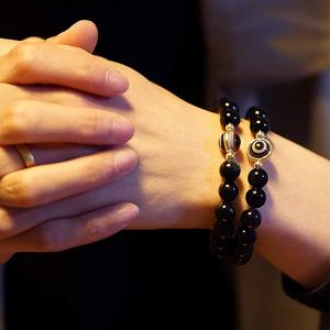 8/10mm Feng Shui Wealth Black Obsidian Elastic <b>Bracelet</b> Natural Obsidian <b>Crystal</b> Eye Beaded Jewelry for Women for Anniversaries - Product Image 2