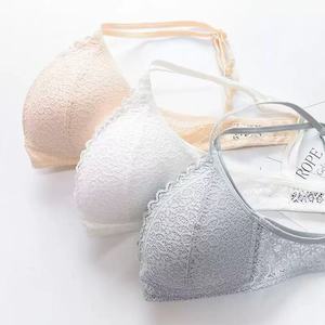 French-style thin-cup triangle bra, wire-free women's bra, breathable lace-trimmed push-up bra - Product Image 2