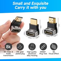 Adaptateur HDMI 2.1 8K 90 degrés 270 degrés plaqué or, adaptateur à angle droit HDMI mâle vers femelle prend en charge 8K 60Hz
