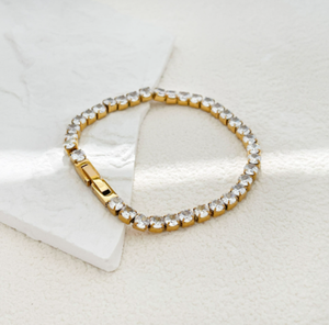 <span class=keywords><strong>Bracciale</strong></span> in <span class=keywords><strong>oro</strong></span> 18 carati bianco chian placcato in acciaio inossidabile con zirconi Baby Star - Product Image 5
