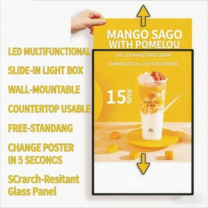 Boîte lumineuse et panneau LED ultra-mince 10 mm en verre trempé avec fente latérale, remplacement de support mural pour affichage de menus de restauration rapide - Product Image 4