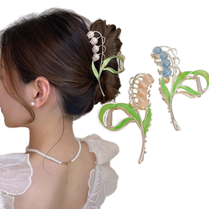 Pince à cheveux en métal motif fleur de lys pour femme, grande pince élégante antidérapante à forte tenue, accessoires pour cheveux - Product Image 2