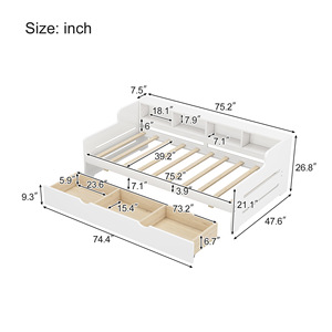 <b>Sofa</b> <b>Bed</b> With 3 Storage Drawers White And Gray <b>Foam</b> Filling Bedroom Living Room Use - Product Image 4
