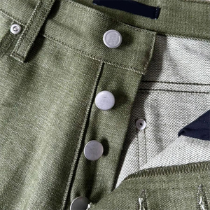 Jean baggy bootcut vintage surdimensionné personnalisé, pantalon en denim brut <span class=keywords><strong>vert</strong></span> rétro, veste en jean légère à col rabattu - Product Image 3