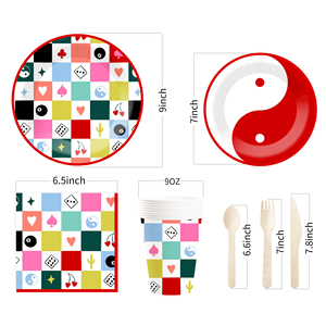 DAMAI Birthday Party Theme Decor Bulk Wholesale Set Poker Gamer Theme Check Paper Plates <b>Tablecloth</b> Party Disposable Tableware - Product Image 5