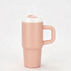 Mug de voyage pour voiture 14oz avec poignée, en acier inoxydable à double paroi isolée, avec couvercle et paille, pour le bureau - Product Image 3