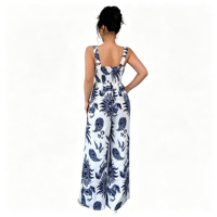 Combinaison sans manches à bretelles spaghetti imprimée et taille smockée, coupe large, pour femme, idéale pour les vacances, la plage et les tenues décontractées – Vente en gros personnalisée