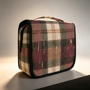 Bolsa de Aseo Colgante Clásica a Cuadros al por Mayor, Bolsa de Lavado de Gran Capacidad de Tela de Sarga para Viajes, Logotipo Personalizado - Product Image 1