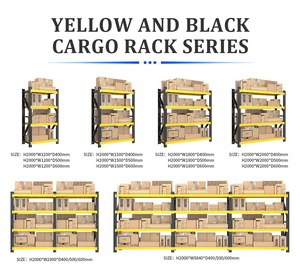 מדפים מתכת תעשייתיים מוסכים ומחסנים מתלה ללא מתלה עם מדף אחסון ארבע שכבות פלדה שחור וצהוב - Product Image 4