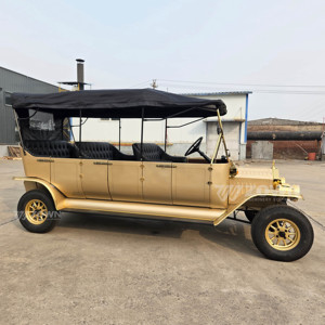 Vehículo Eléctrico Antiguo de Pasajeros con Estructura Larga, Carro de Transporte Retro Dorado para Turismo en Resorts - Product Image 4