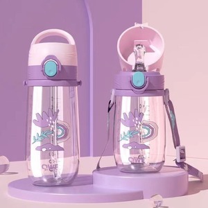 QWE Tritan Water Bottle Flip Up Straw 500Ml Kids Portable Cute Design For Children School Use - Product Image 1