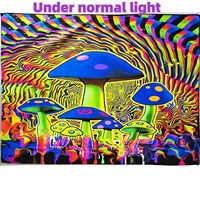 Impression personnalisée Trippy Astronaute Champignon Forêt Planète Blacklight Réactif UV Tapisserie Art Déco Design avec Lueur dans l'obscurité Caractéristique