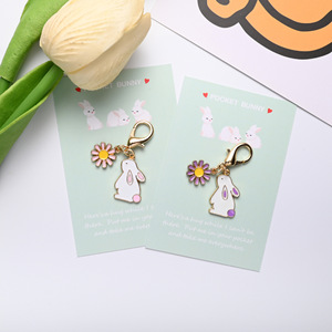 Porte-clés Lapin Kawaii en Métal Émaillé, Breloque Fleur, Pendentif de Sac, Porte-clés Animal Mignon, Cadeau pour Filles et Femmes - Product Image 3