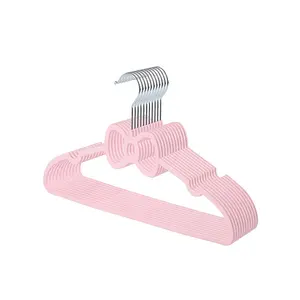 Household Colourful White Pink Black Flocking Clothes Hanger Durable Velvet Hangers With Shoulder Groove