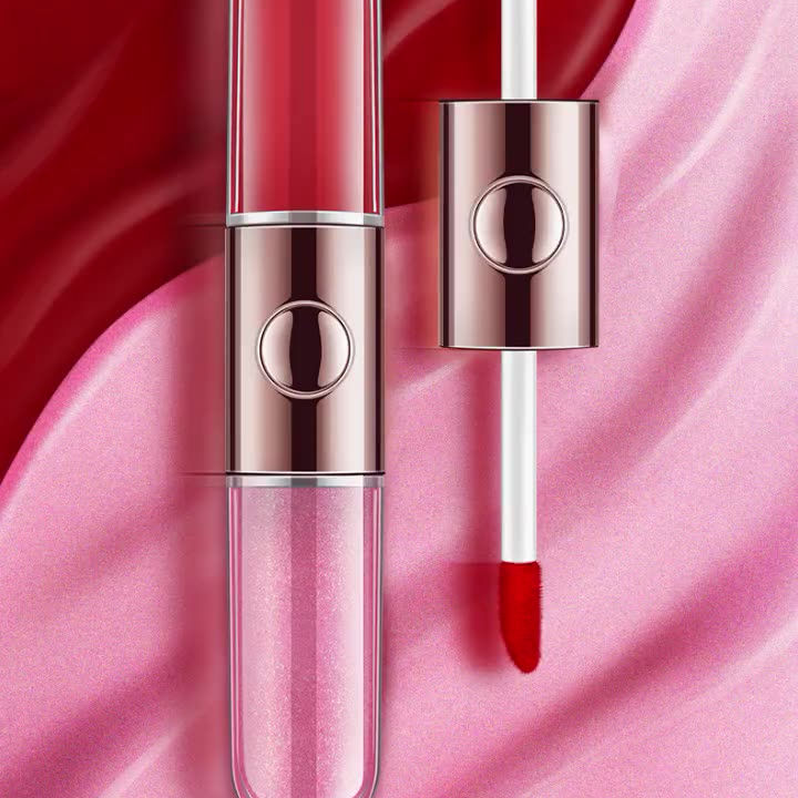 Double-headed lip gloss European and American thick lips lip glaze matte mist surface pearl-lit liquid lipstick 2 in 1 without l