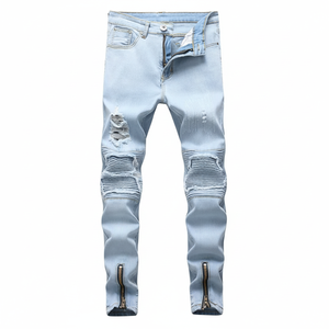 2025 Streetwear estilo hip hop hombres destructores biker jeans rasgados hombres flacos plisados algodón joggers jeans Pantalones - Product Image 1