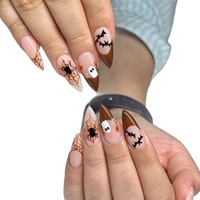 Faux ongles transfrontaliers 2026 Nouvelle collection Halloween : Motifs chauve-souris sombres, toile d'araignée, fantômes et animaux ; Capsules d'ongles disponibles