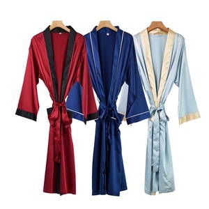 Robes Kimono Simples en Soie Satinée Grande Taille à Manches Longues, Longueur Mollet, Couleur Unie, Col en V, Robe de Soirée SPA, Robe de Nuit Personnalisée - Product Image 1