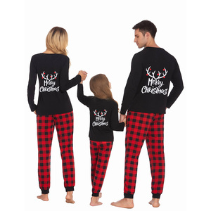 Proveedor gran oferta acogedora ropa de dormir de Navidad familia pijama de 3 piezas conjunto blusa informal estampado a cuadros cintura elástica pantalones de punto Navidad - Product Image 4