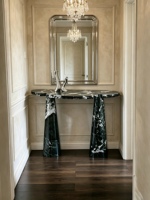 Table basse en marbre vert, table centrale sculpturale en pierre, mobilier de salon en pierre naturelle