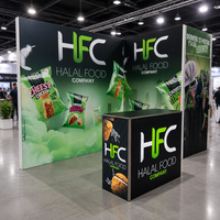 Stand d'exposition modulaire pour marques alimentaires halal, mur en tissu SEG avec boîte à lumière LED intégrée et comptoir intégré pour exposition professionnelle