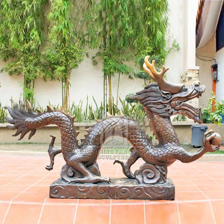 Chinese Dragon With Ball Bronze Animal Sculpture Garden Cast Brass Dragon Statue Big Size Hot Sale