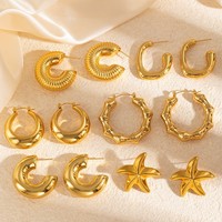Boucles d'oreilles en acier inoxydable plaqué or, étanches, anti-décoloration, motif végétal, pour femmes, mode, luxe léger, bijoux en gros