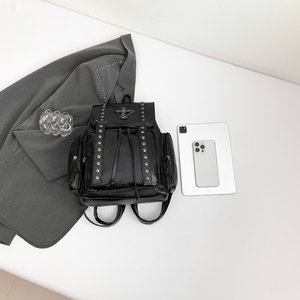 <strong>Women</strong> Fashion Backpack Multi Pocket <strong>Leather</strong> Student Laptop Shoulder Bag Punk Rivet <strong>Black</strong> Handbag for Rock Girls Travel <strong>Rucksack</strong> - Product Image 3