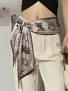 女性用ファッションスカーフ 軽量サテン細スカーフ、プリント入り細スカーフ（首、髪、腰用） - Product Image 4
