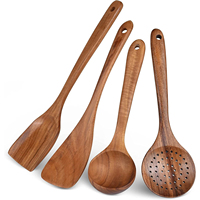 Outils de cuisson en bois Cuillères à spatule en bois naturel antiadhésif Ensemble d'ustensiles de cuisine sains durables