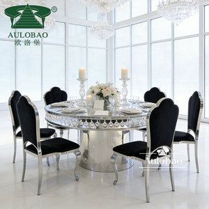 Luxurious Silver Stainless Steel Glass Top Round Wedding <b>Dining</b> <b>Table</b> - Product Image 5