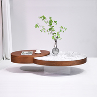 Multifunktionaler Couchtisch-Set mit Hebedeckel, Weißer Marmor & Walnussfurnier-Oberfläche, Mitteltisch mit Acrylbeinen für Wohnzimmer