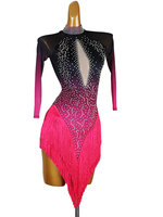 Nouvelle Robe de Danse Latine 2026 LQ506 pour Adulte, Taille Empire, en Spandex, Longueur Thé, avec Pompons, pour Compétition et Spectacle