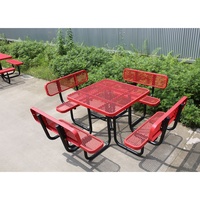 Table de pique-nique carrée en acier commerciale publique extérieure avec banc de dossier restaurant table et chaise extérieures en métal pour l'événement