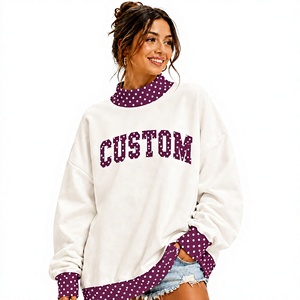 Sweat-shirt oversize à col montant et épaules tombantes pour femme, en tissu polaire, impression par transfert thermique, logo personnalisé, service OEM, faible MOQ - Product Image 1