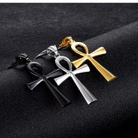 Collier Pendentif Croix Crucifix Ankh Égyptien Religieux Classique en Or pour Hommes Musulmans Hip Hop