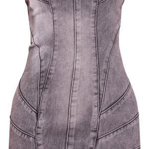 Nouvelle Robe Courte en Jean Lavé Style Rétro Tendance Été 2025 – Robe Moulante Épaules Dénudées pour Soirées et Clubs - Product Image 5